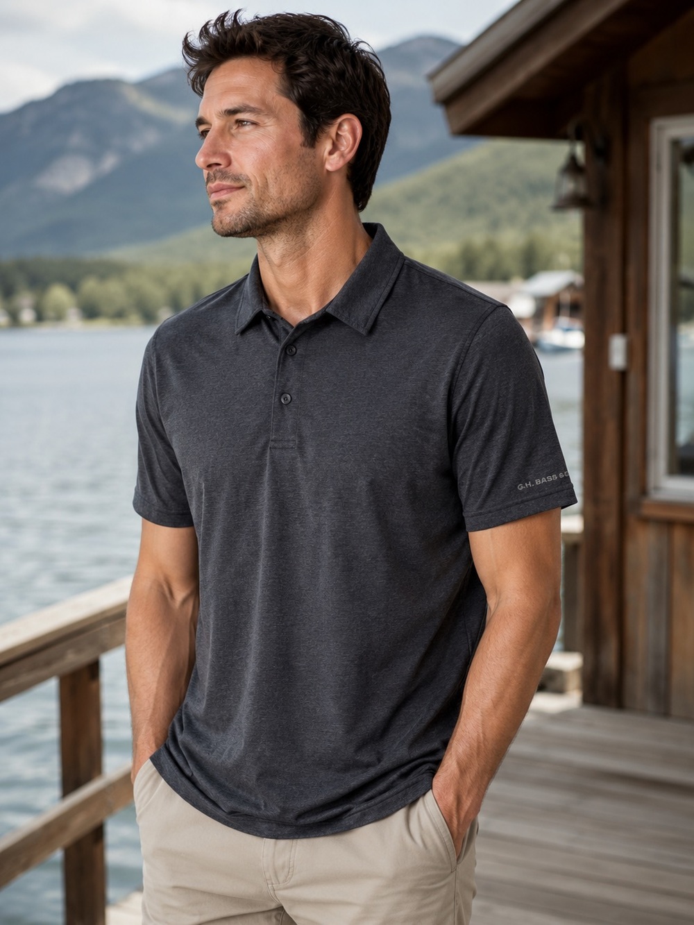 G.H. BASS & CO. Polo Shirt Heathered Gray Casual Golf Stretch Men’s Medium EUC